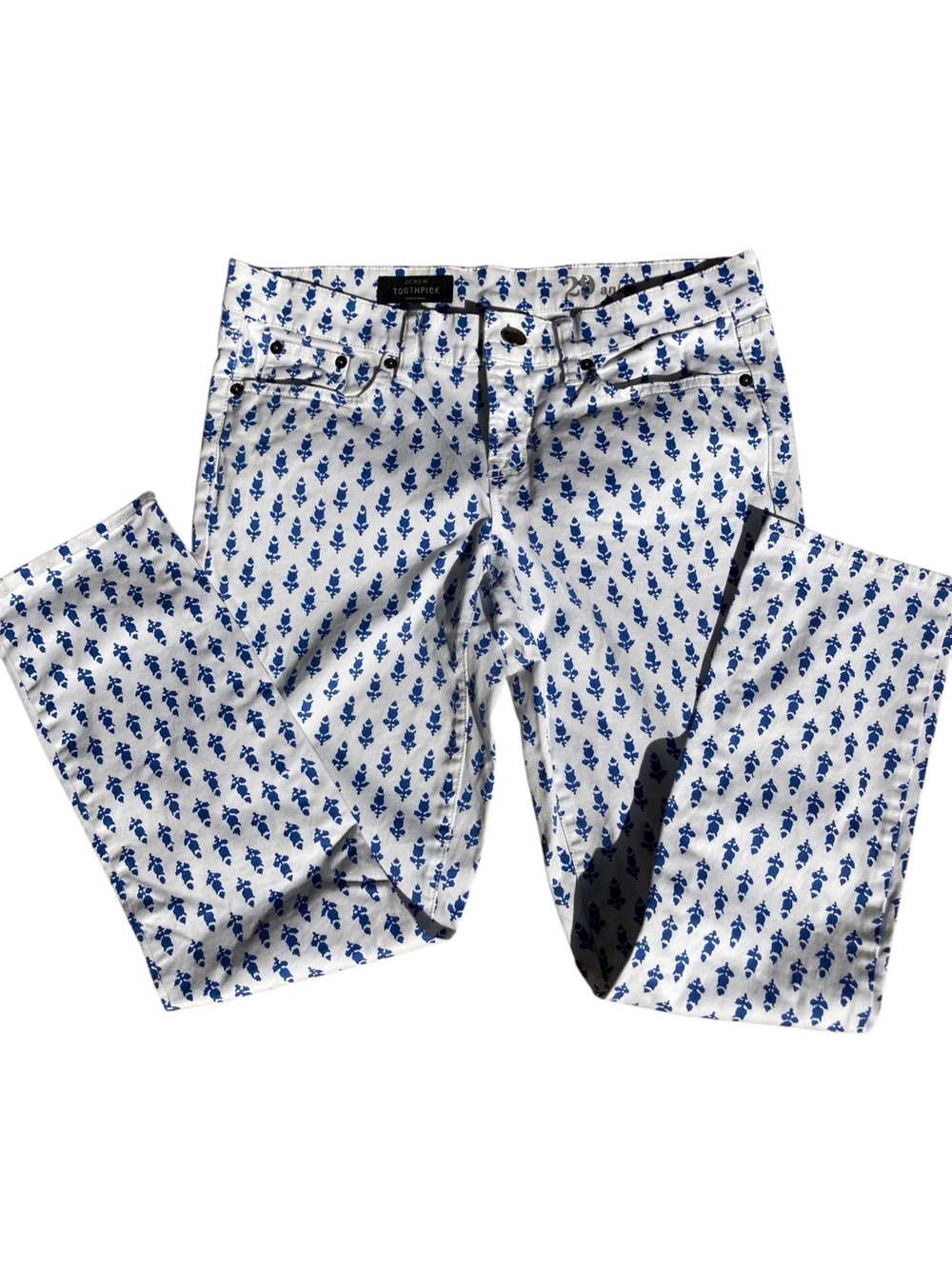 J.Crew Toothpick Jeans Size 29 Blue White Thistle Print Skinny Ankle Coastal - Picture 4 of 7